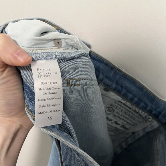Frank & Eileen‎ Monaghan Straight Leg Button Fly Fray Hem Blue Jeans Size 26 - Picture 5 of 8